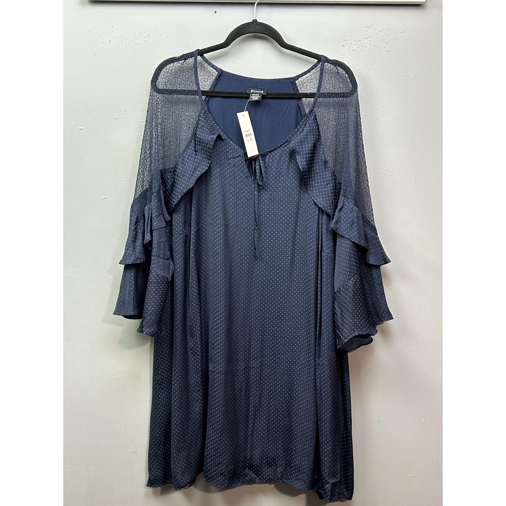 Evans Tunic Dress Womens‎ 26/28 Navy Margot Plus Ruffle Sleeve Polka Dot